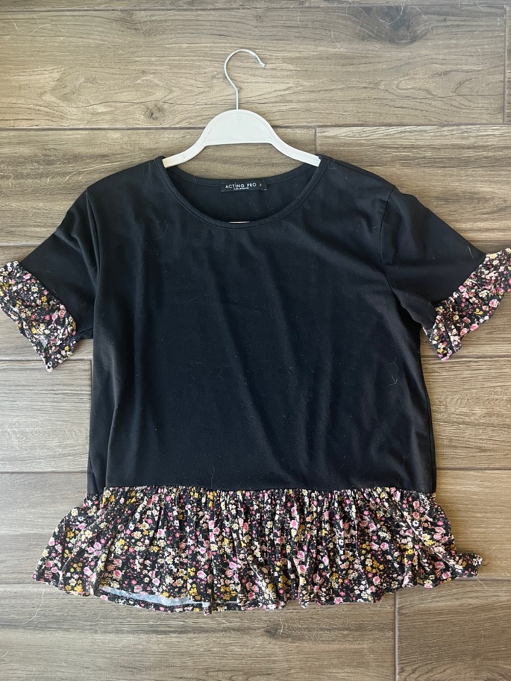 Acting Pro Black Crewneck Tee with Subtle Scoop